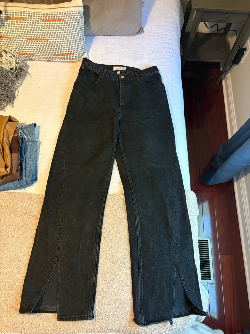 Abercrombie & Fitch Black Wide-Leg Jeans with Front Slits